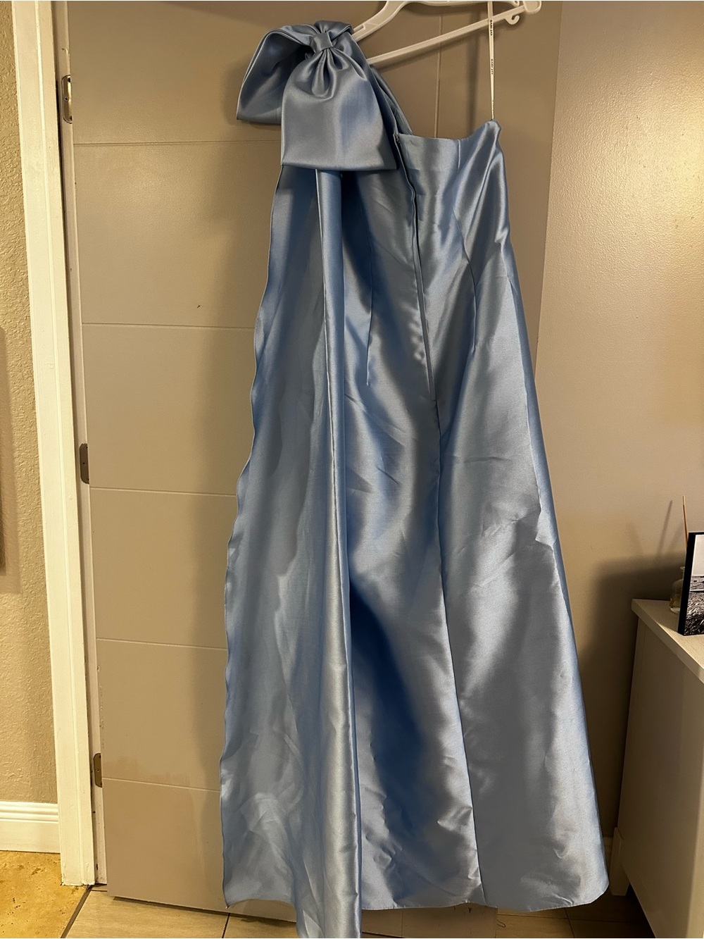 Bari Jay Mist Satin Halter Dress with Neck Bow in Light Blue - Picture 9 of 10